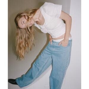 #221 NWT-THAKOON SMOCKED WAIST WIDE LEG ID INDIGO DENIM JEANS Sz6 Ret$385 "RARE"